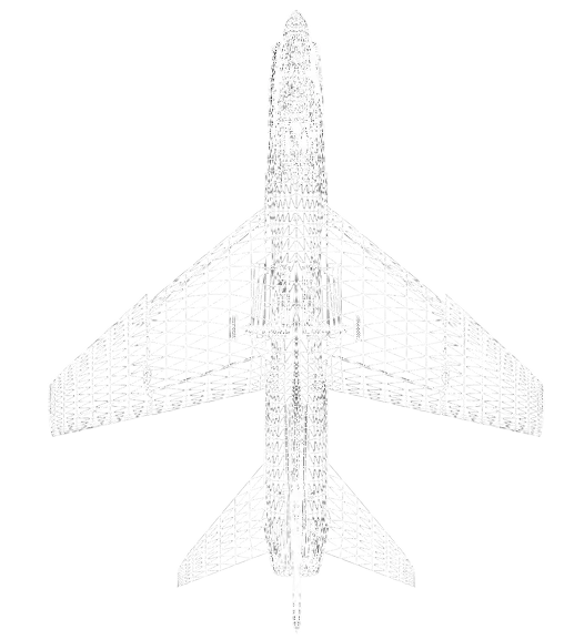 Detailed blueprint of a fighter jet with labeled parts.