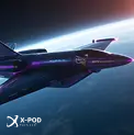 Futuristic spaceship soaring above Earth with vibrant lighting effects.